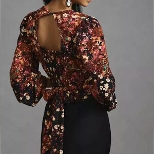 Anthropologie Womens Balloon Sleeve Black Motif Long Sleeve Top Size XL NWT